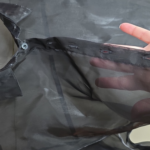 Black Sheer Shimmer Long Sleeve Button Up Collared Shirt Large - Picture 2 of 5